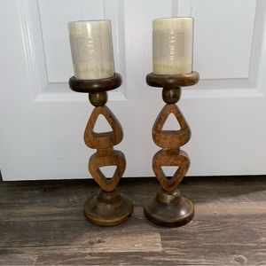 Wooden candle stands with candles